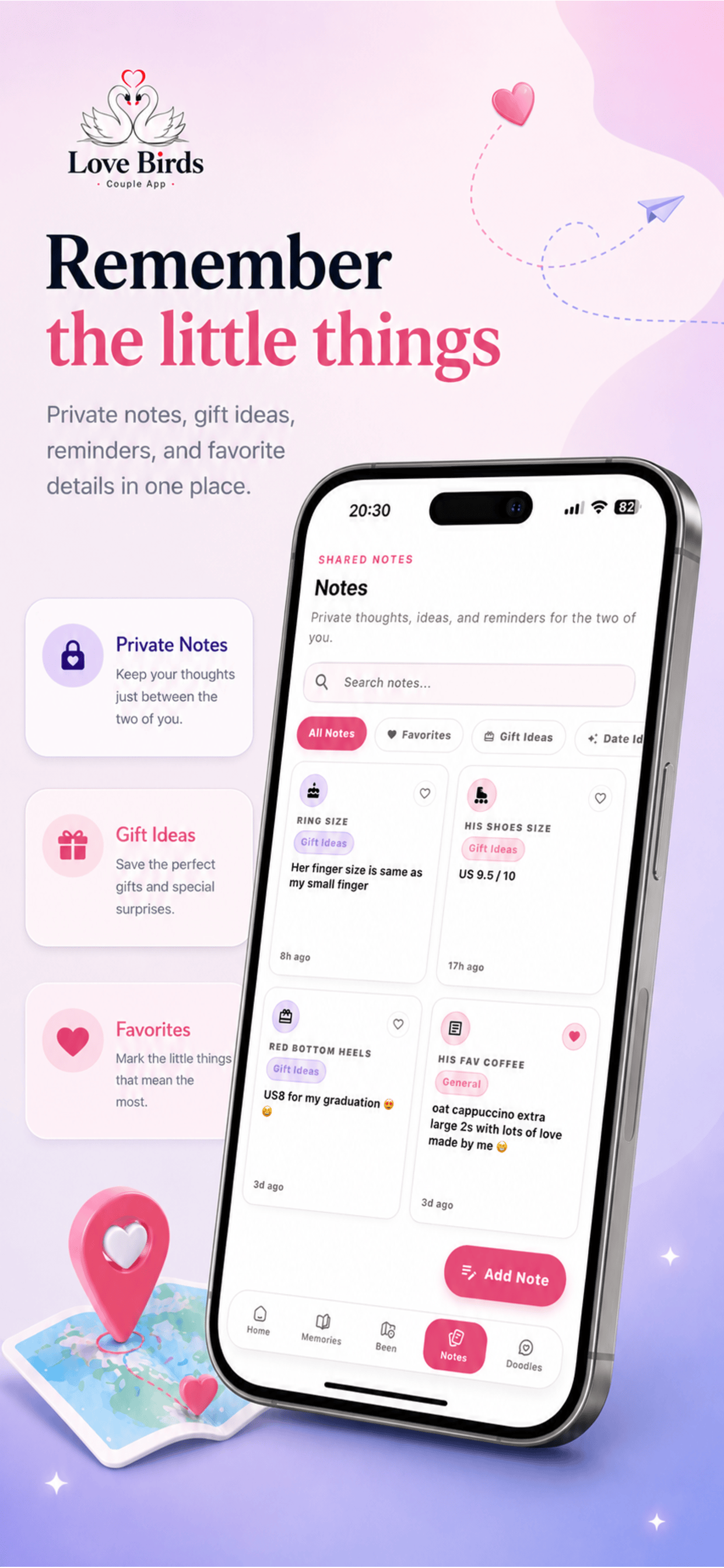 Love Birds notes screen preview